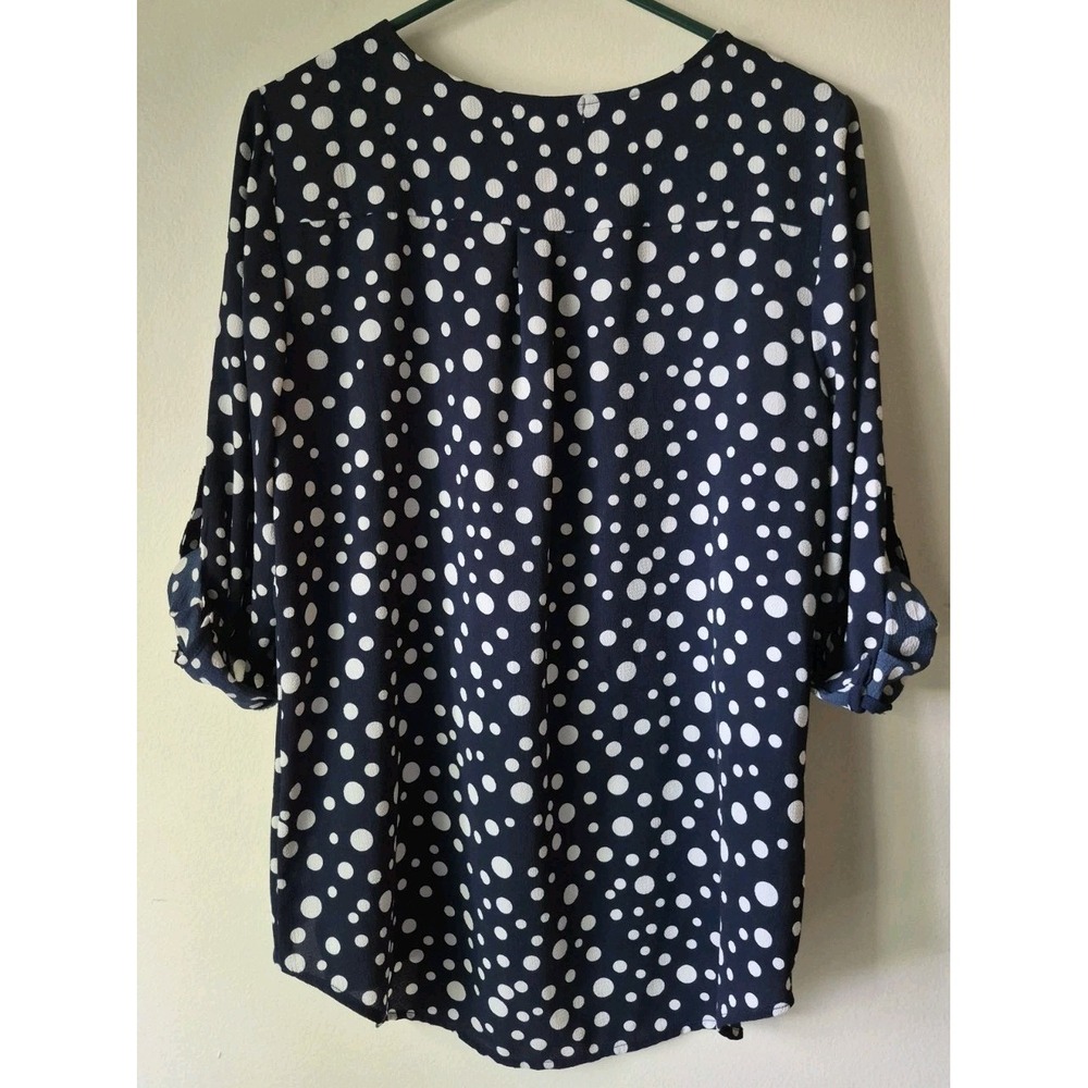 CB Established 1962 Top Size Medium Navy Blue Polka Dot Roll-Tab 3/4 Sleeve Zip - Picture 2 of 5